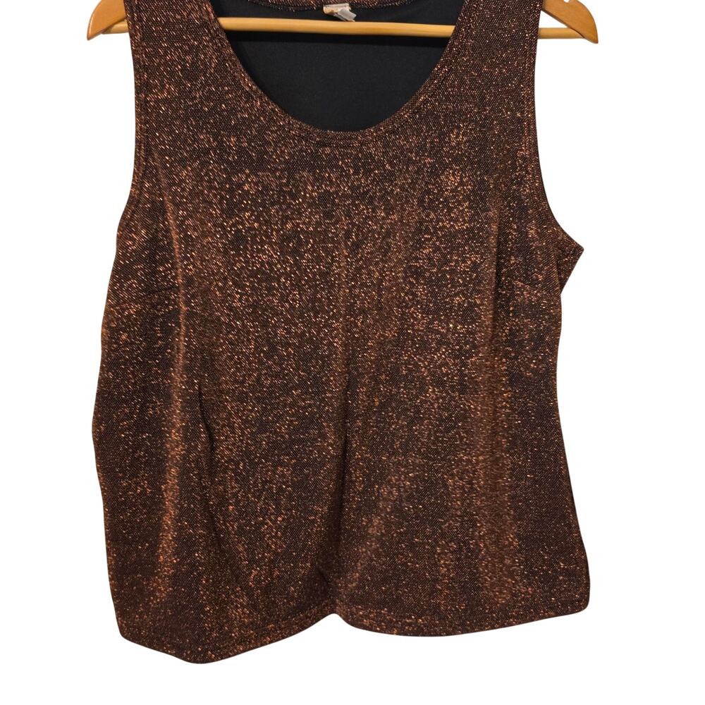 Rag Retro Tank Top Womens 2X Brown Metallic Lurex Scoop Neck Lined USA Sparkle